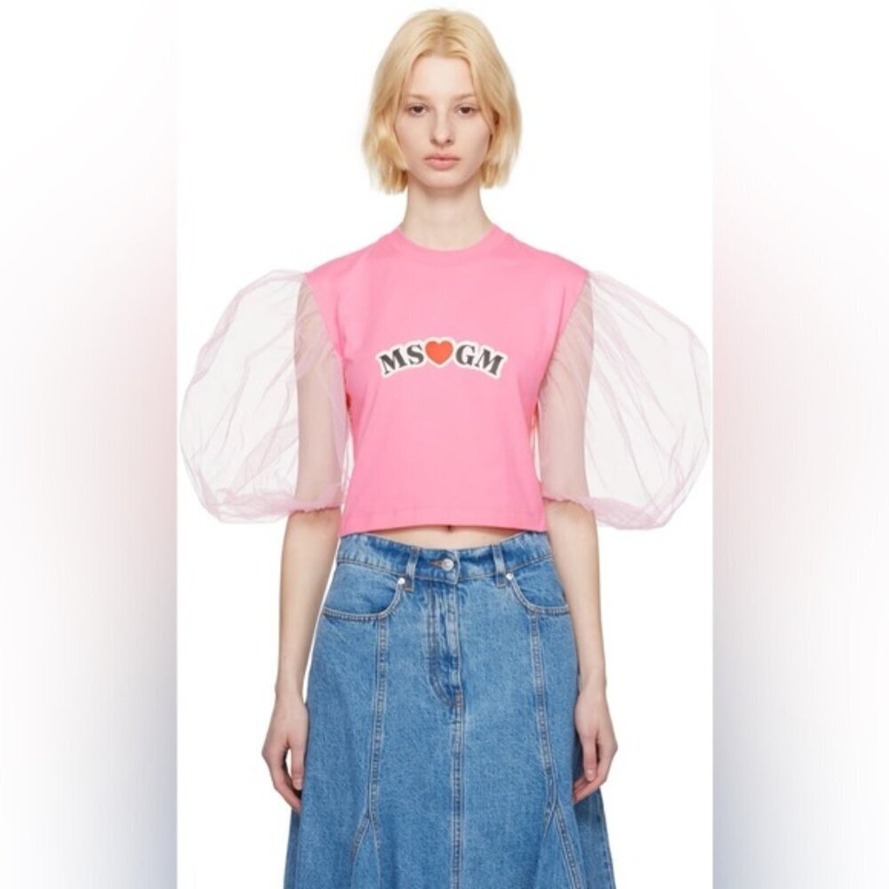 NEW SSENSE MSGM ITALY Pink Balloon Sleeves T-Shirt SSENSE small